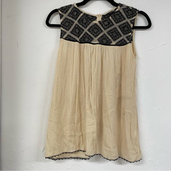 Zara Black & Cream Boho Embroidered Blouse Sleeveless Womens XS Beachy Casual - Picture 1 of 8